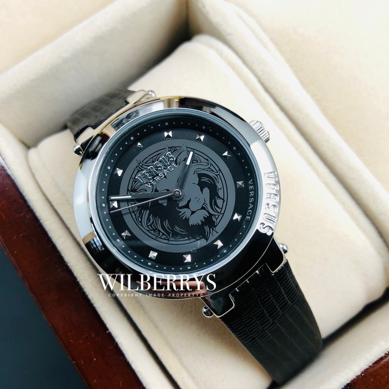 versace black leather watch
